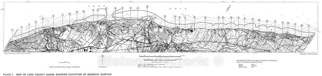 Map : Lake Erie shore erosion, Lake County, Ohio: setting, processes, and recession rates from 1876 to 1973, 1976 Cartography Wall Art :