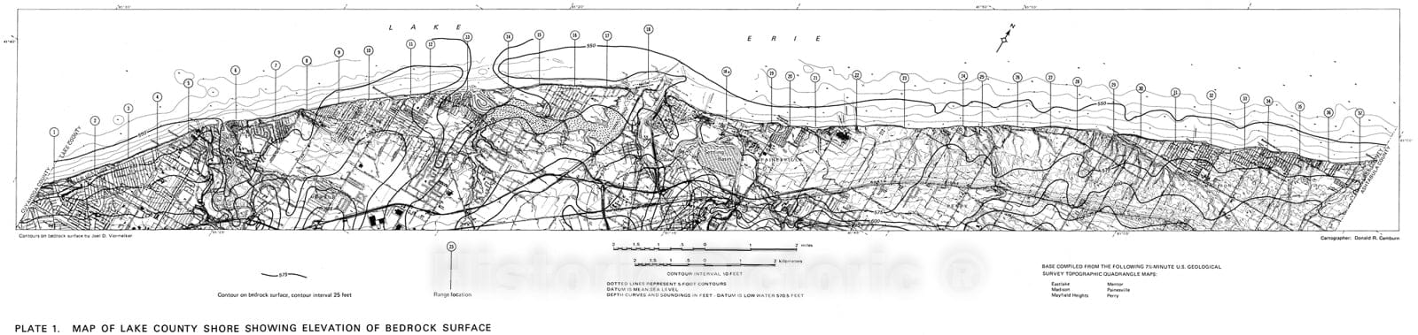 Map : Lake Erie shore erosion, Lake County, Ohio: setting, processes, and recession rates from 1876 to 1973, 1976 Cartography Wall Art :