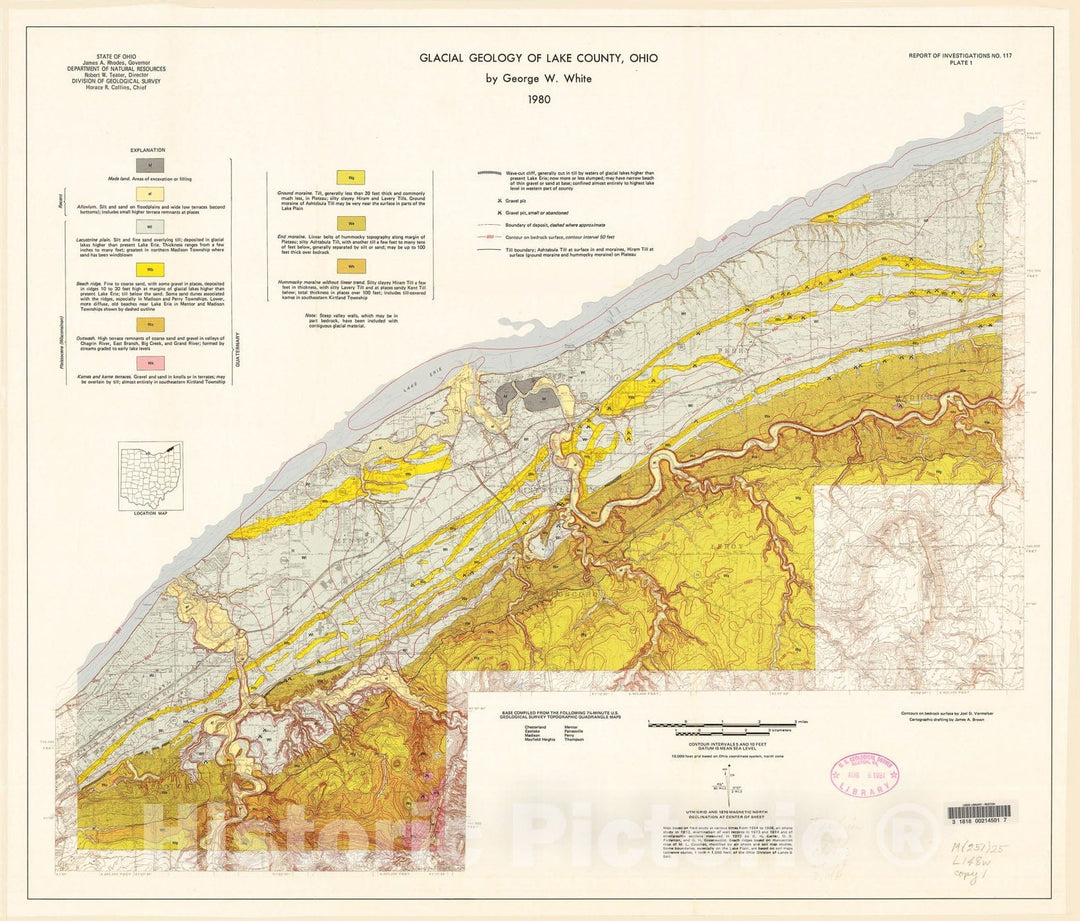 Map : Glacial geology of Lake County, Ohio, 1980 Cartography Wall Art :