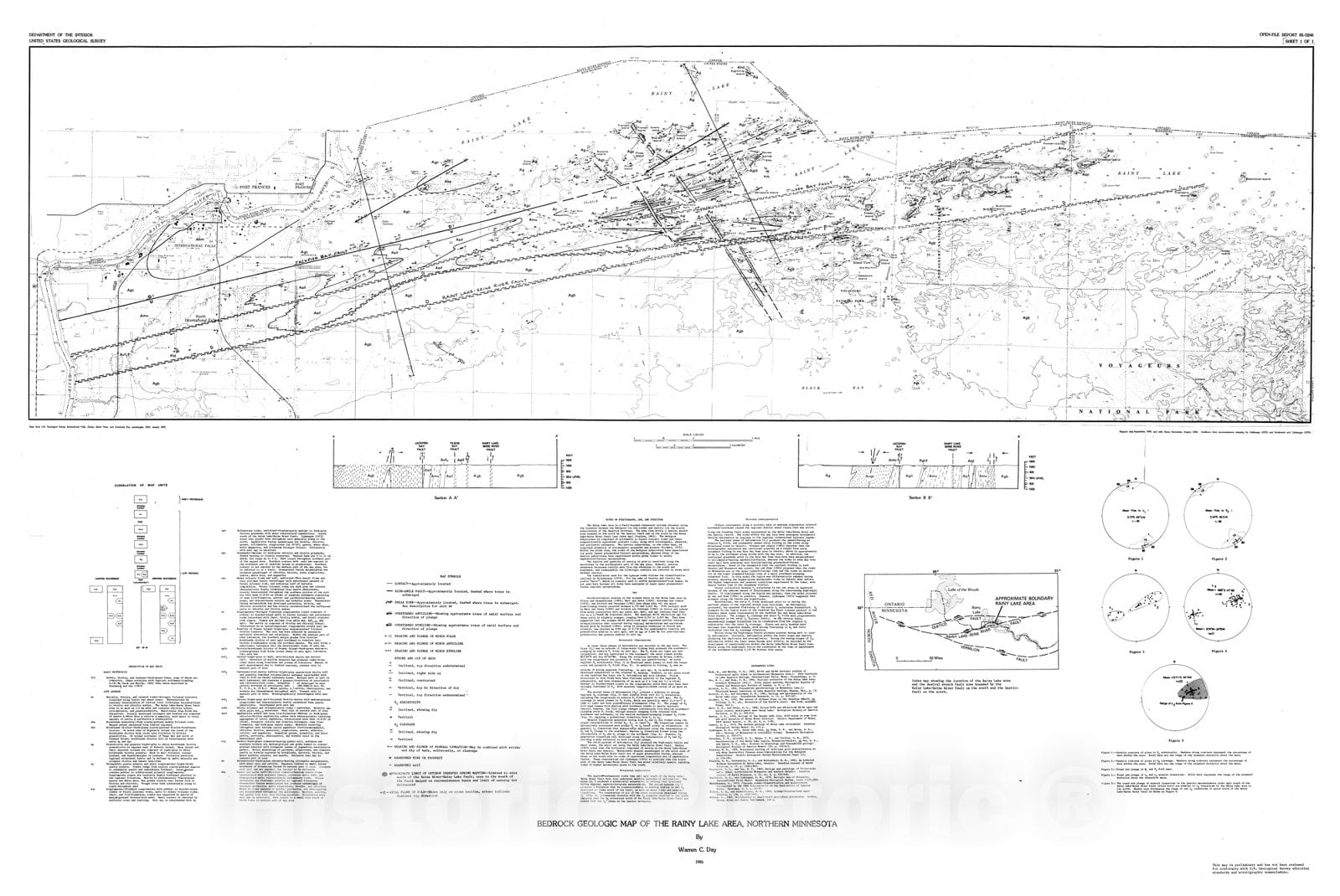 Map : Bedrock geology map of the Rainy Lake area, northern Minnesota, 1985 Cartography Wall Art :