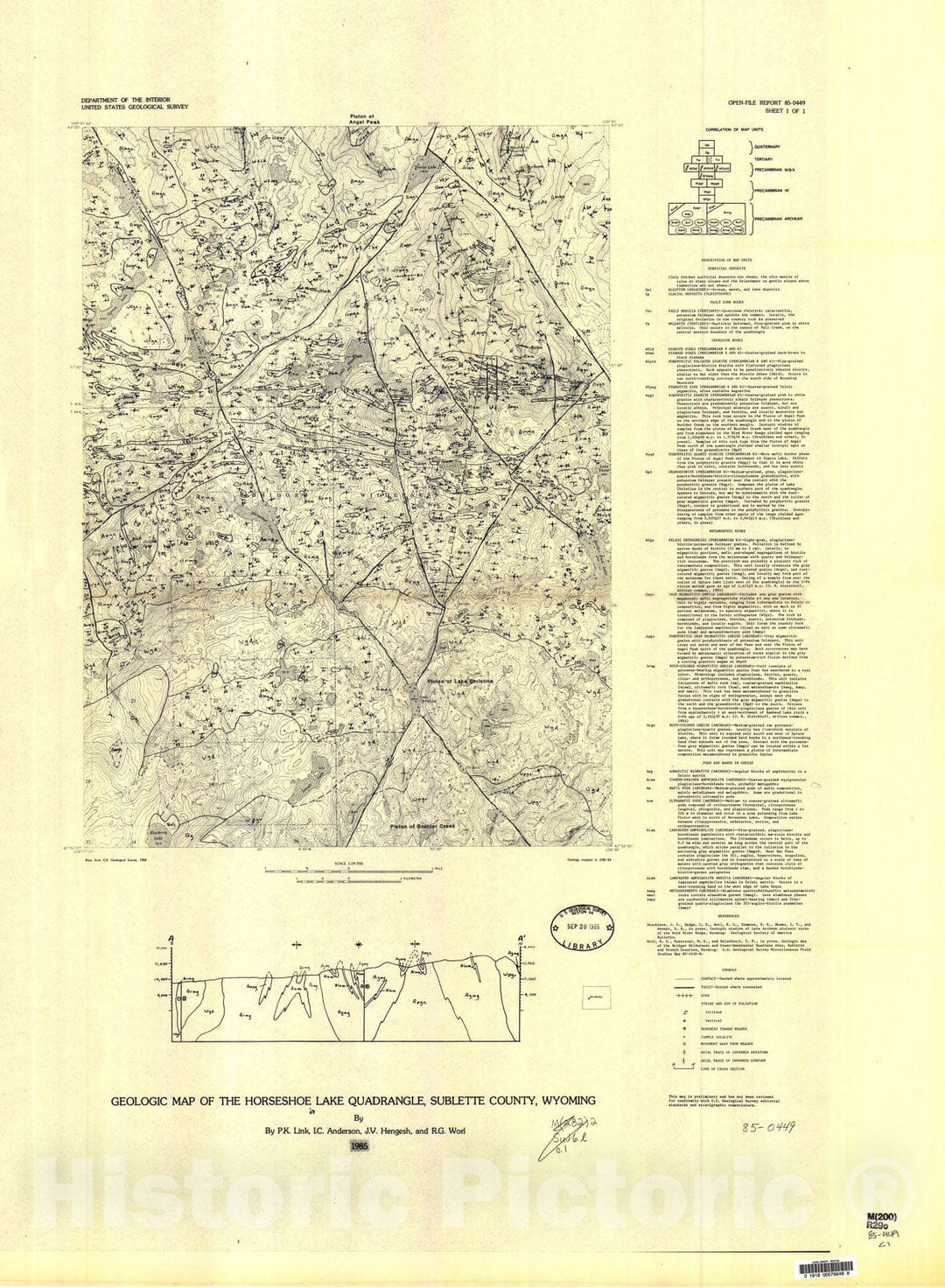 Map : Geologic map of the Horseshoe Lake quadrangle, Sublette County, Wyoming, 1985 Cartography Wall Art :