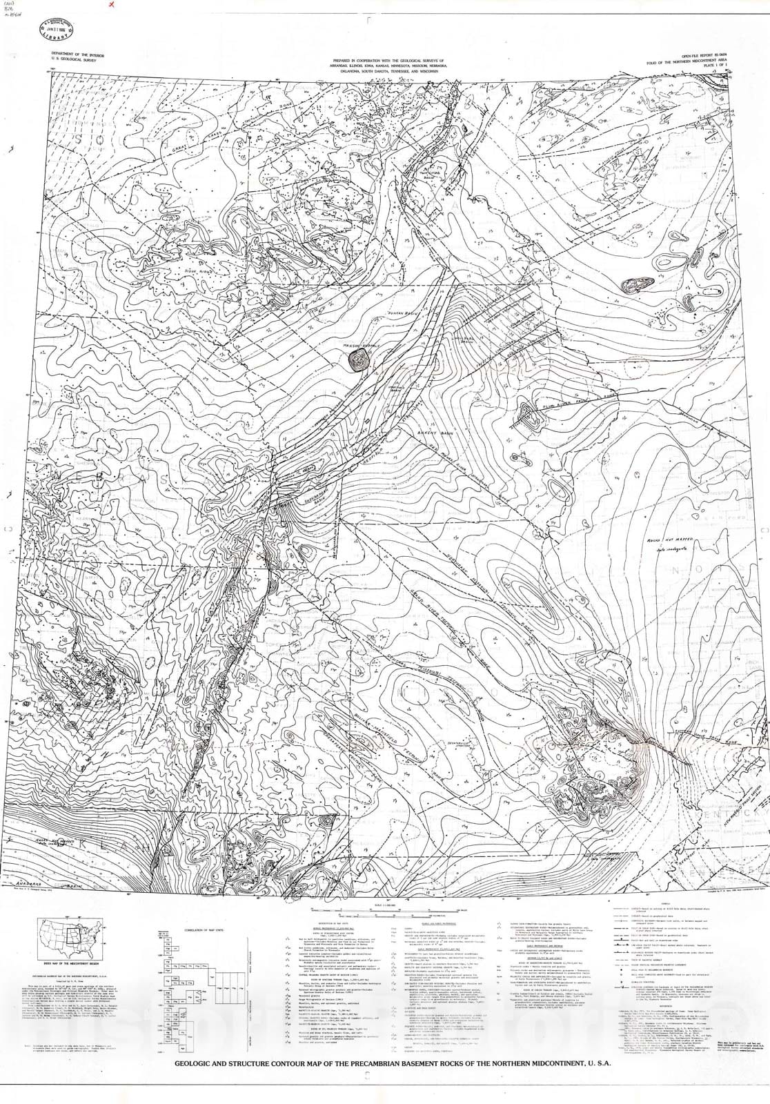 Map : Precambrian basement map of the northern midcontinent, U.S.A., 1985 Cartography Wall Art :