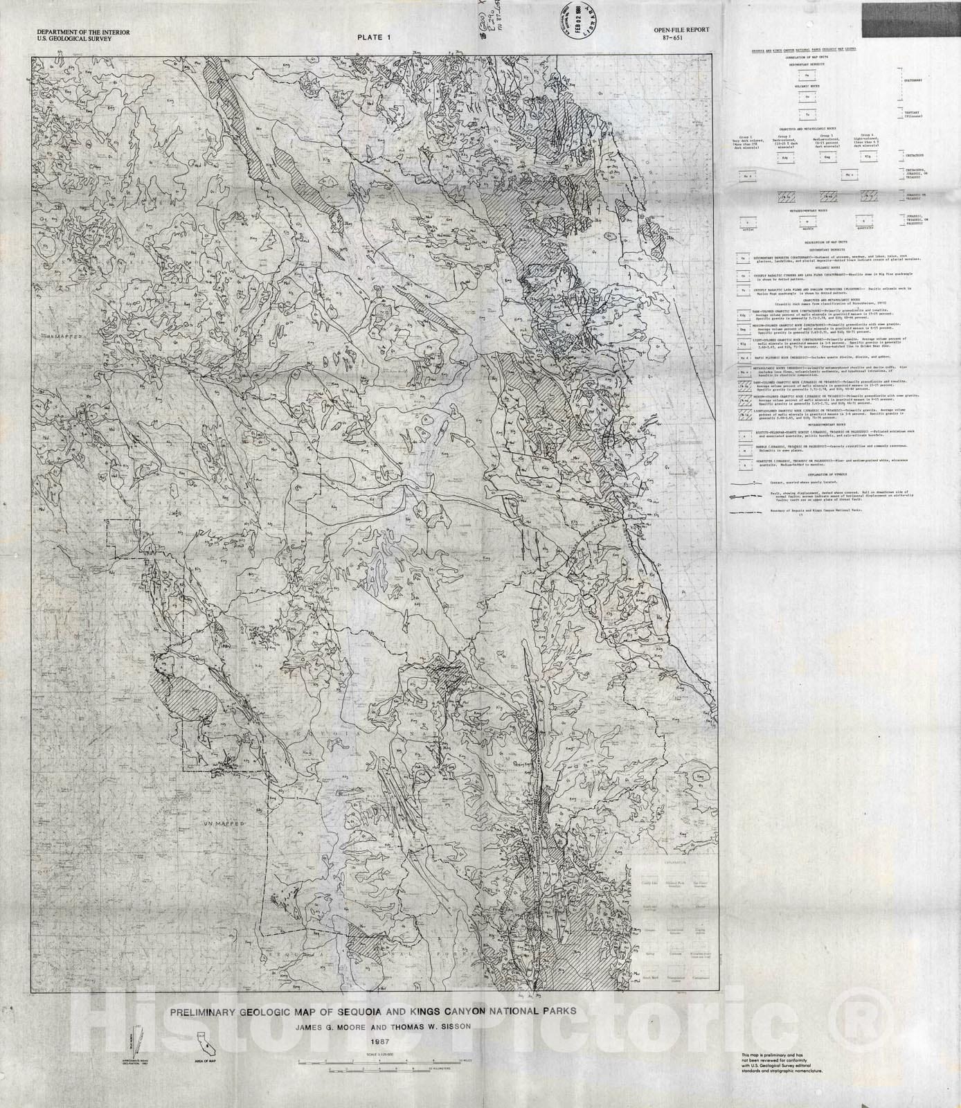 Map : Preliminary geologic map of Sequoia and Kings Canyon National Parks, California, 1987 Cartography Wall Art :