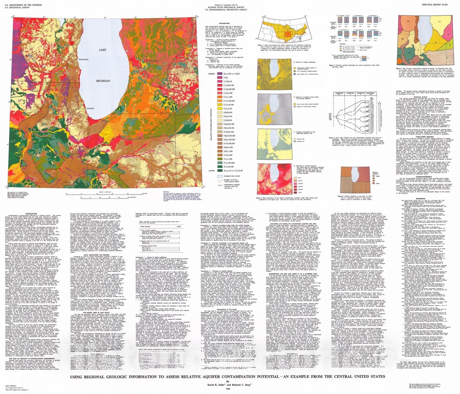 Map : Using regional geologic information to assess relative aquifer contamination potential--an example from the central United States, 1992 Cartography Wall Art :