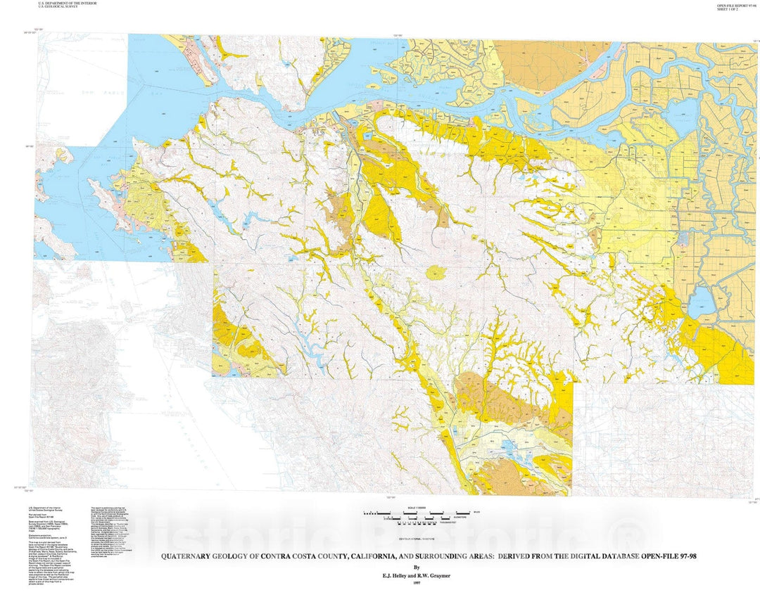 Map : Quaternary geology of Contra Costa County, and surrounding parts of Alameda, Marin, Sonoma, Solano, Sacramento, and San Joaqui, 1997 Cartography Wall Art :