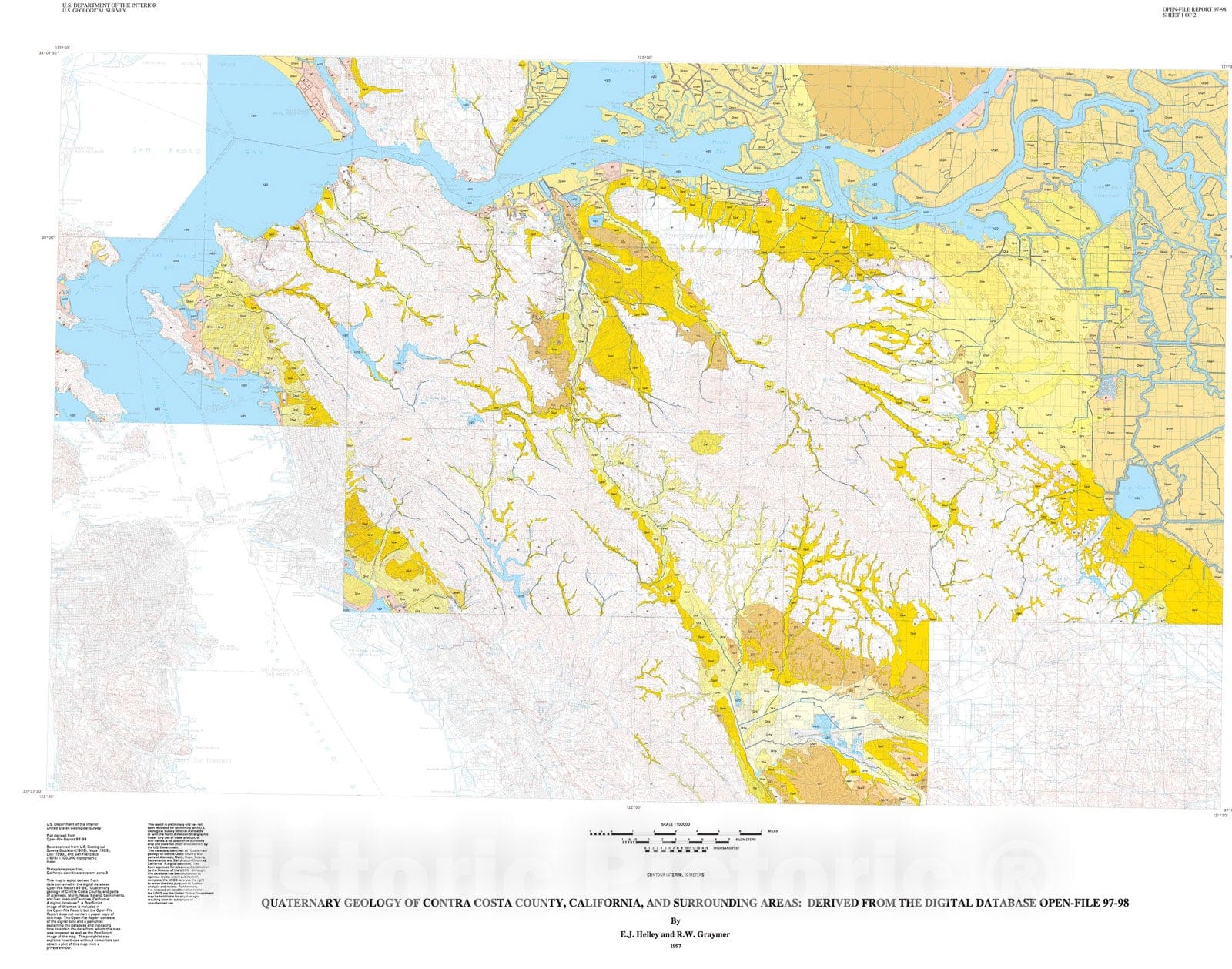 Map : Quaternary geology of Contra Costa County, and surrounding parts of Alameda, Marin, Sonoma, Solano, Sacramento, and San Joaqui, 1997 Cartography Wall Art :