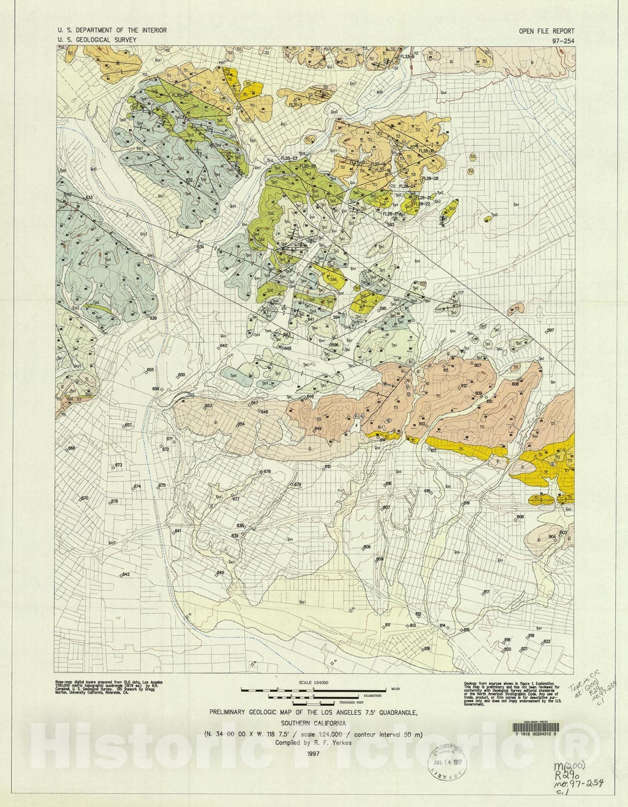 Map : Preliminary geologic map of the Los Angeles 7.5' quadrangle, southern California, 1997 Cartography Wall Art :