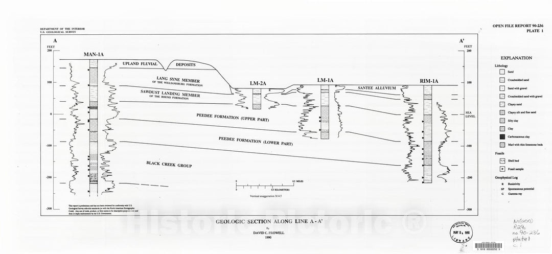 Map : Geology near a hazardous waste landfill at the headwaters of Lake Marion, Sumter County, South Carolina, 1990 Cartography Wall Art :