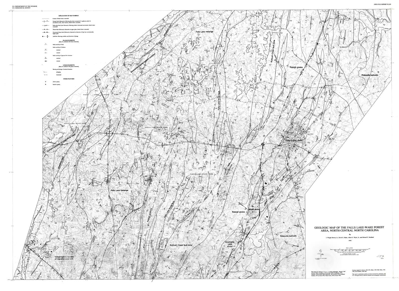 Map : Geologic map of the Falls Lake-Wake Forest area, north-central North Carolina, 1992 Cartography Wall Art :