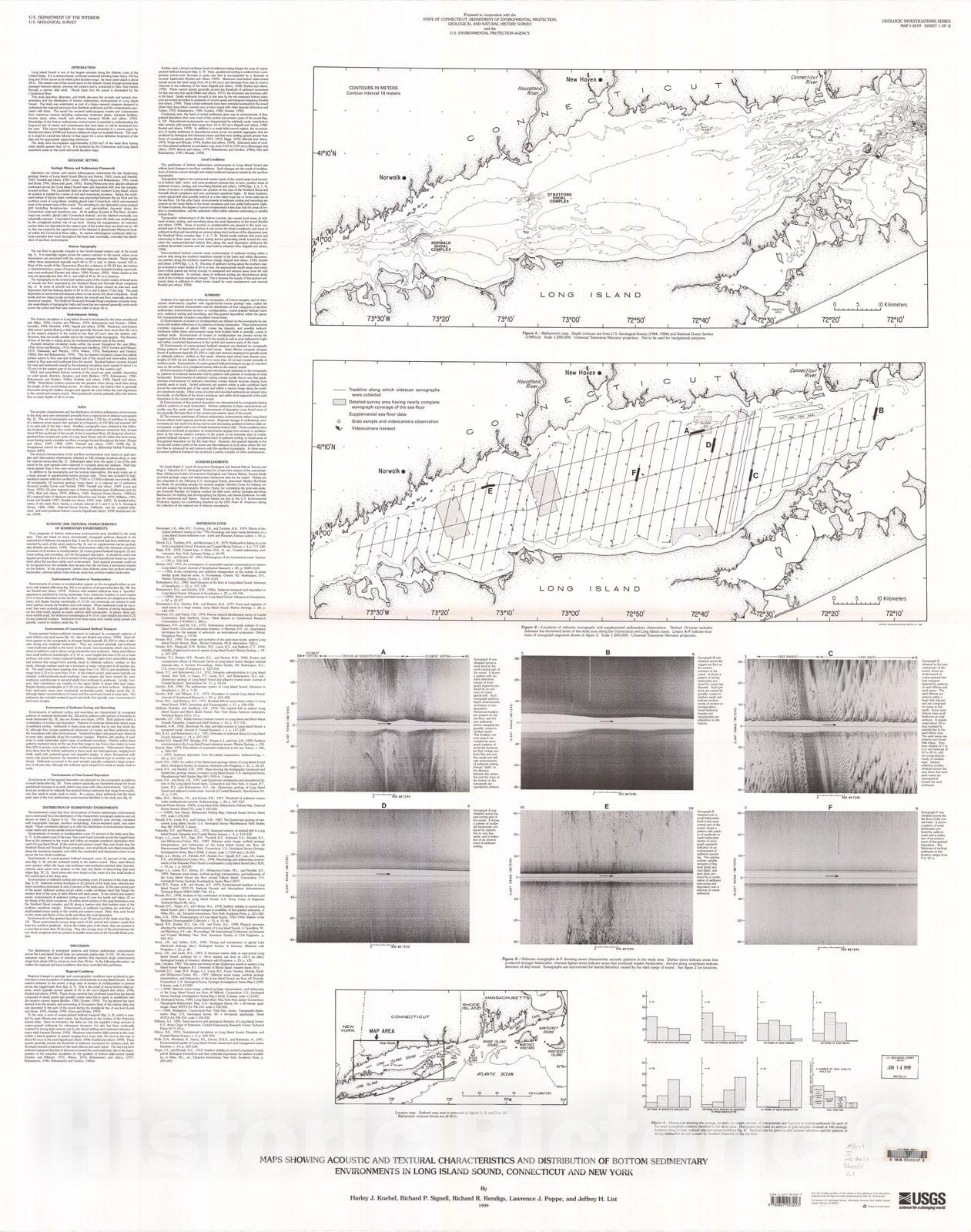 Map : Maps showing acoustic and textural characteristics and distribution of bottom sedimentary environments in Long Island Sound, Connecticut and New York, 1999 Cartography Wall Art :