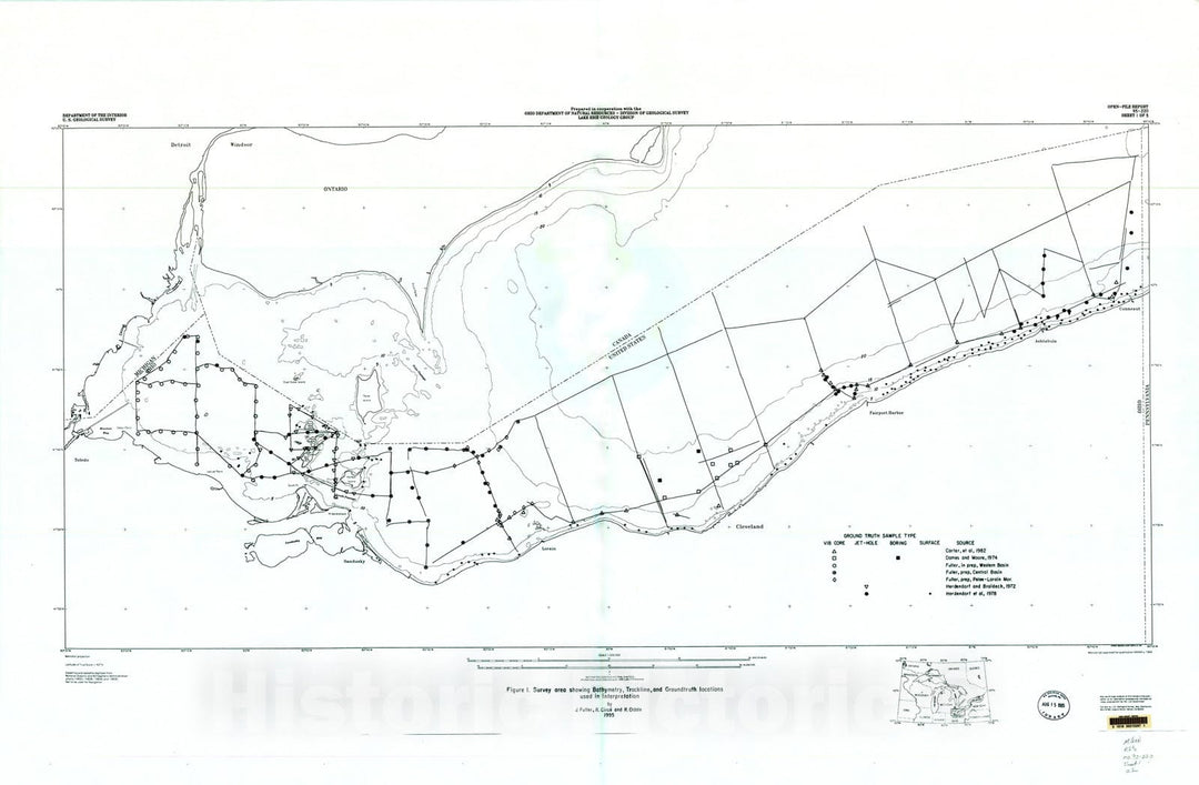 Map : The geologic framework of the Ohio area of Lake Erie, 1995 Cartography Wall Art :