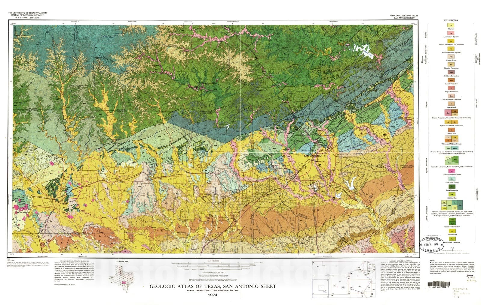 Map : Geologic atlas of Texas, San Antonio sheet (revised 1982), 1974 Cartography Wall Art :