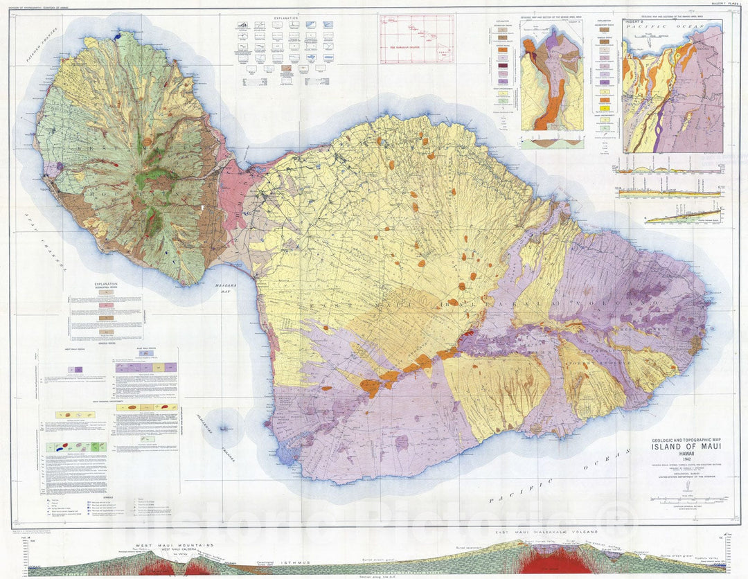 Map : Geology and ground-water resources of the Island of Maui, Hawaii, 1942 Cartography Wall Art :