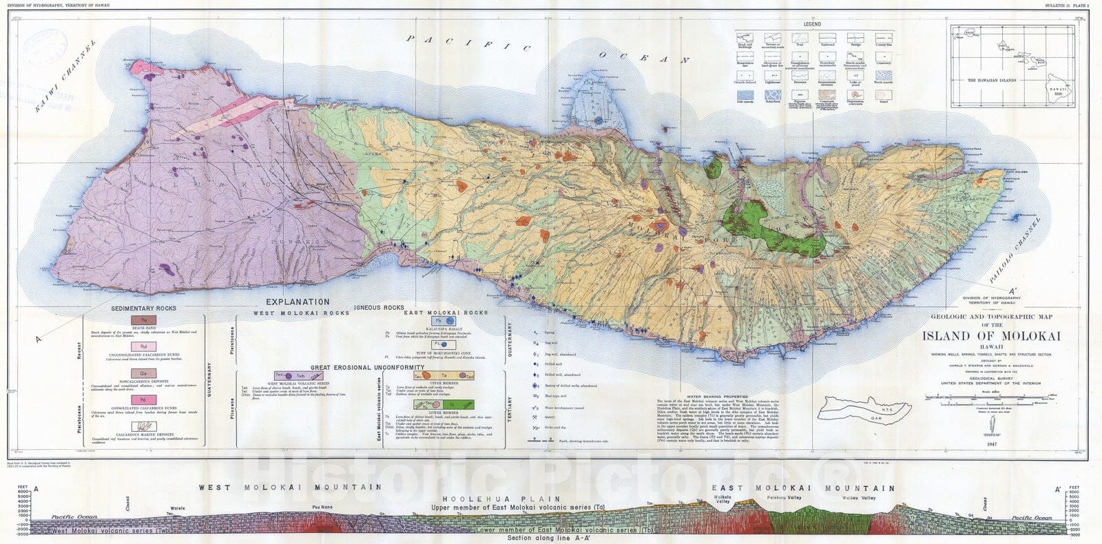 Map : Geology and ground-water resources of the Island of Molokai, Hawaii, 1947 Cartography Wall Art :