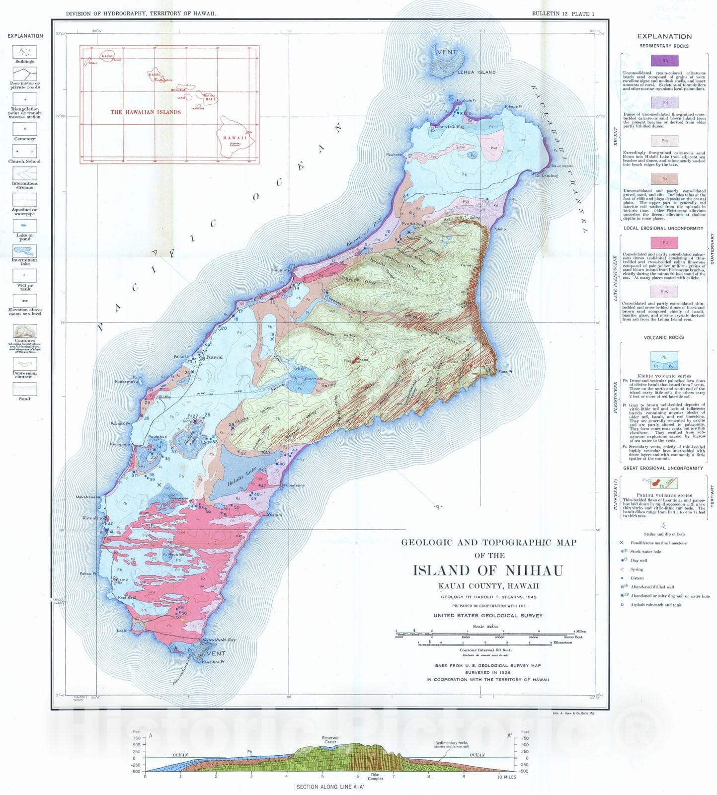 Map : Geology and ground-water resources of the Island of Niihau, Hawaii, with a section on petrography, 1947 Cartography Wall Art :