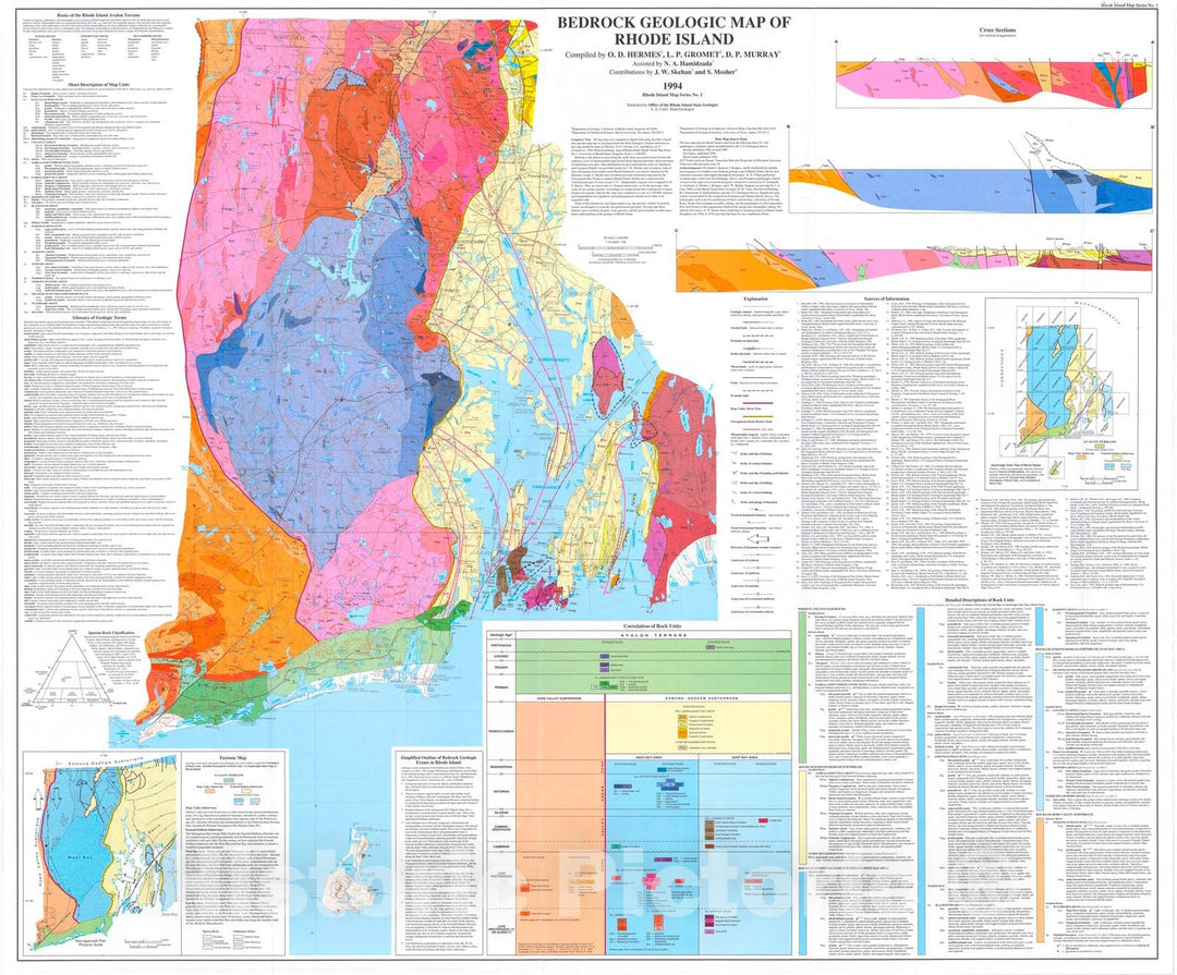 Map : Bedrock geologic map of Rhode Island, 1994 Cartography Wall Art :