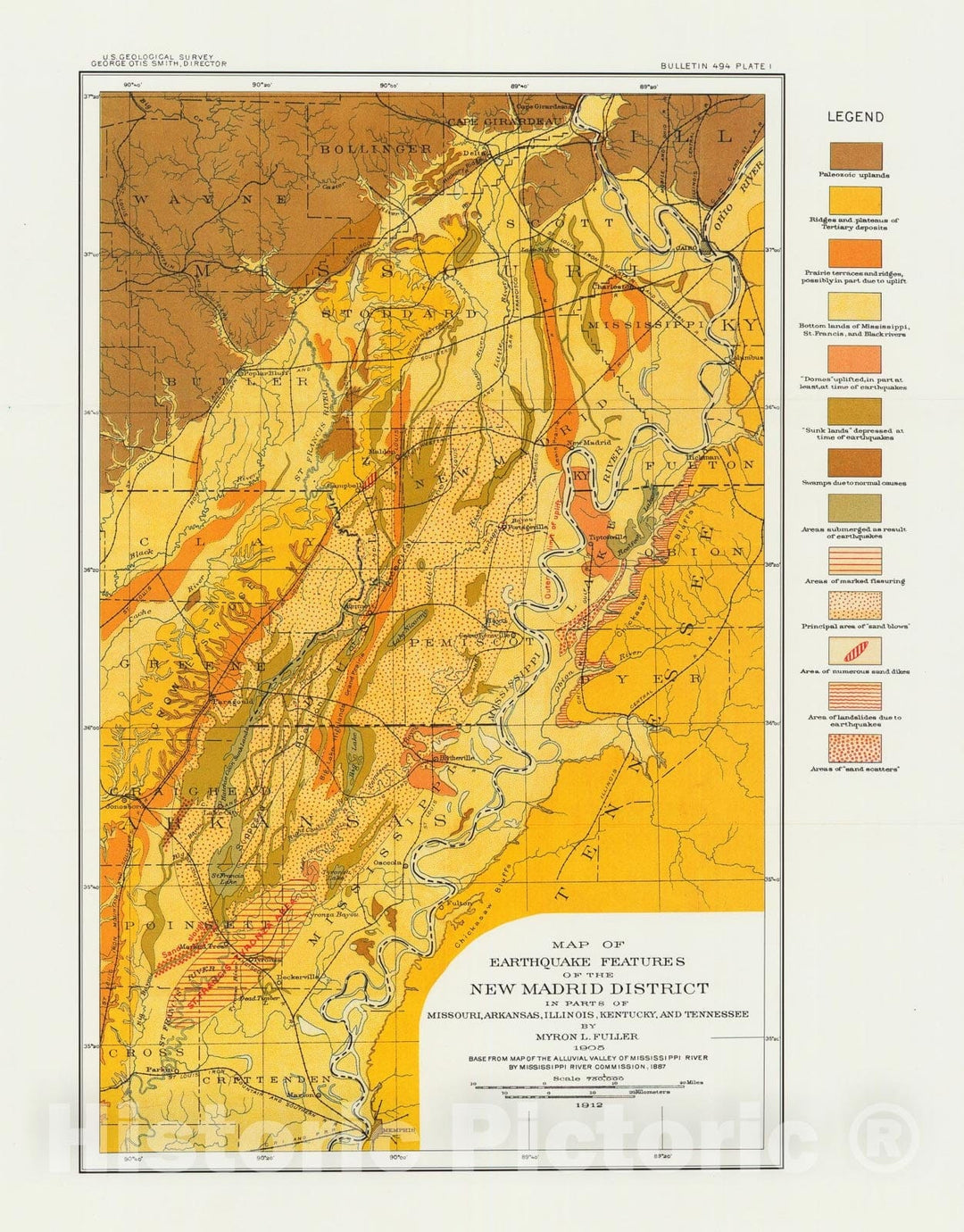 Map : The New Madrid earthquake, 1912 Cartography Wall Art :