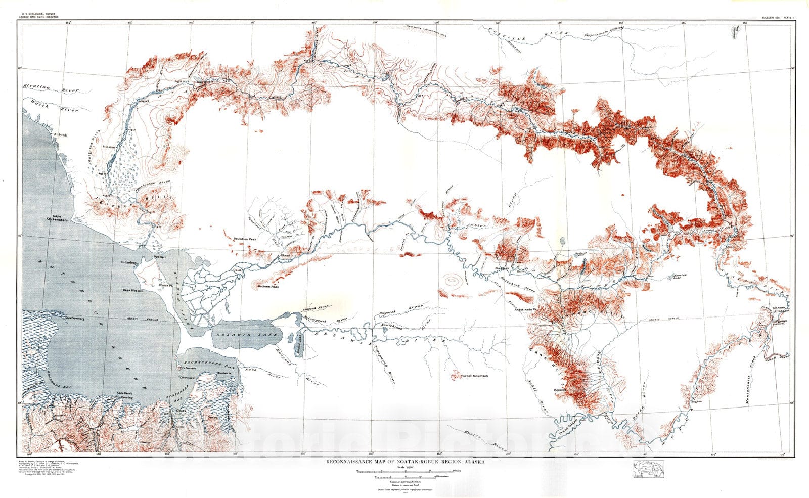 Map : The Noatak - Kobuk region, Alaska, 1913 Cartography Wall Art :