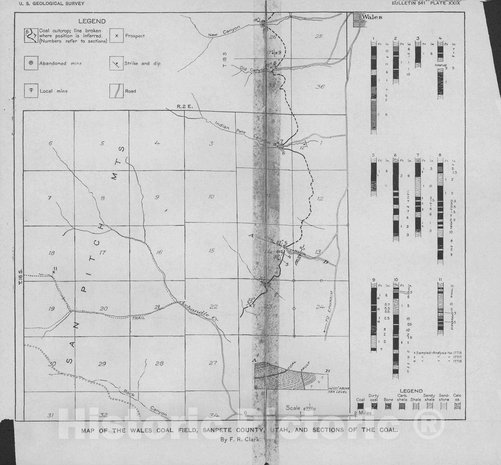 Map : Coal near Wales, Sanpete County, Utah, 1914 Cartography Wall Art :