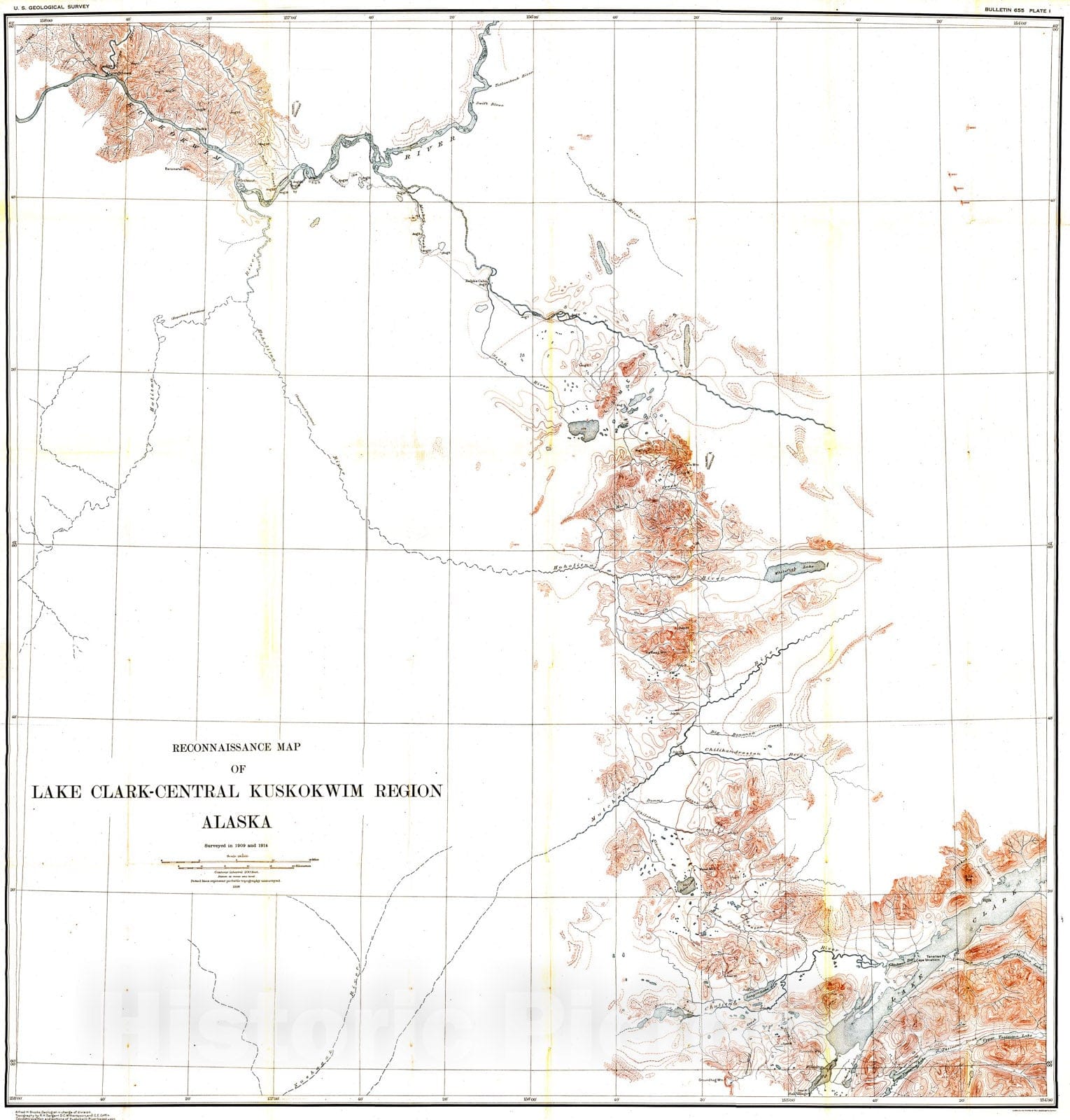 Map : Lake Clark - central Kuskokwim region, Alaska, 1917 Cartography Wall Art :