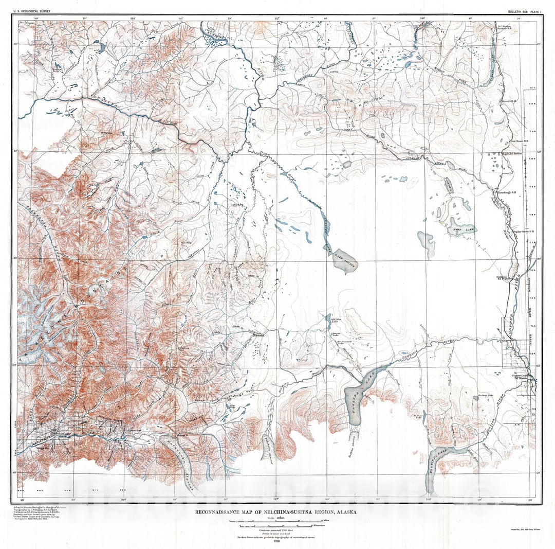 Map : The Nelchina - Susitna region, Alaska, 1918 Cartography Wall Art :