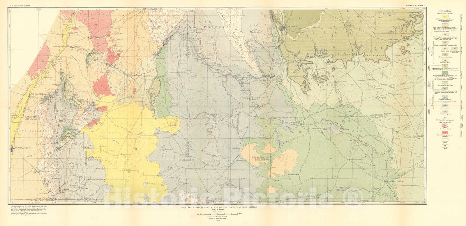 Map : Red beds and associated formations in New Mexico, with an outline of the geology of the state [north-central New Mexico, pl.24], 1928 Cartography Wall Art :