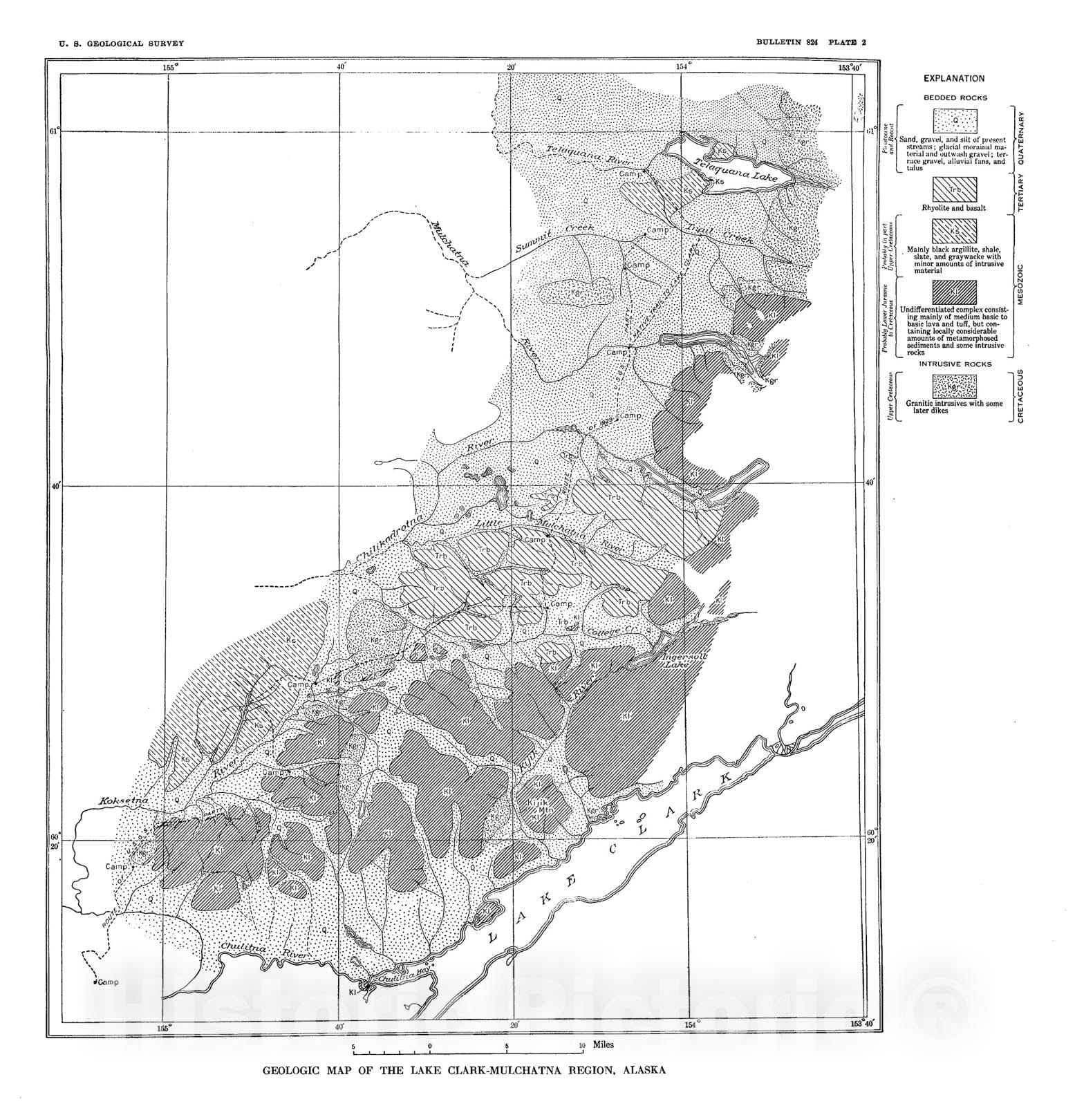 Map : The Lake Clark - Mulchatna region, Alaska, 1932 Cartography Wall Art :