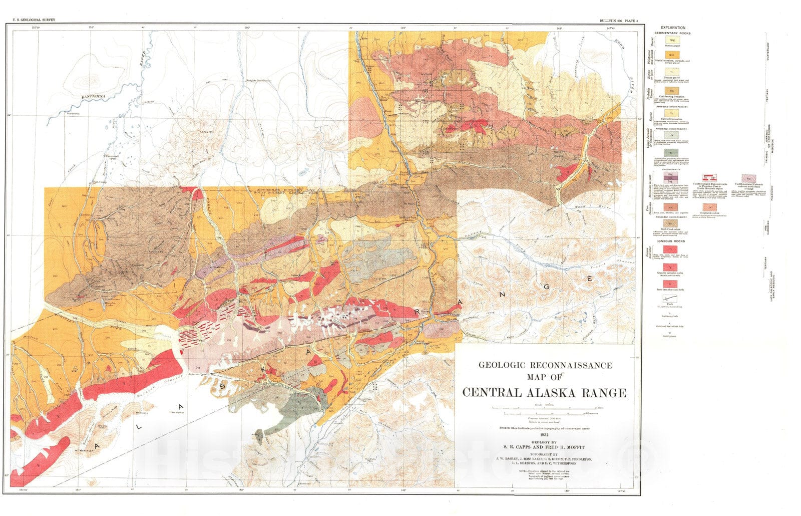 Map : The eastern portion of Mount McKinley National Park, 1933 Cartography Wall Art :