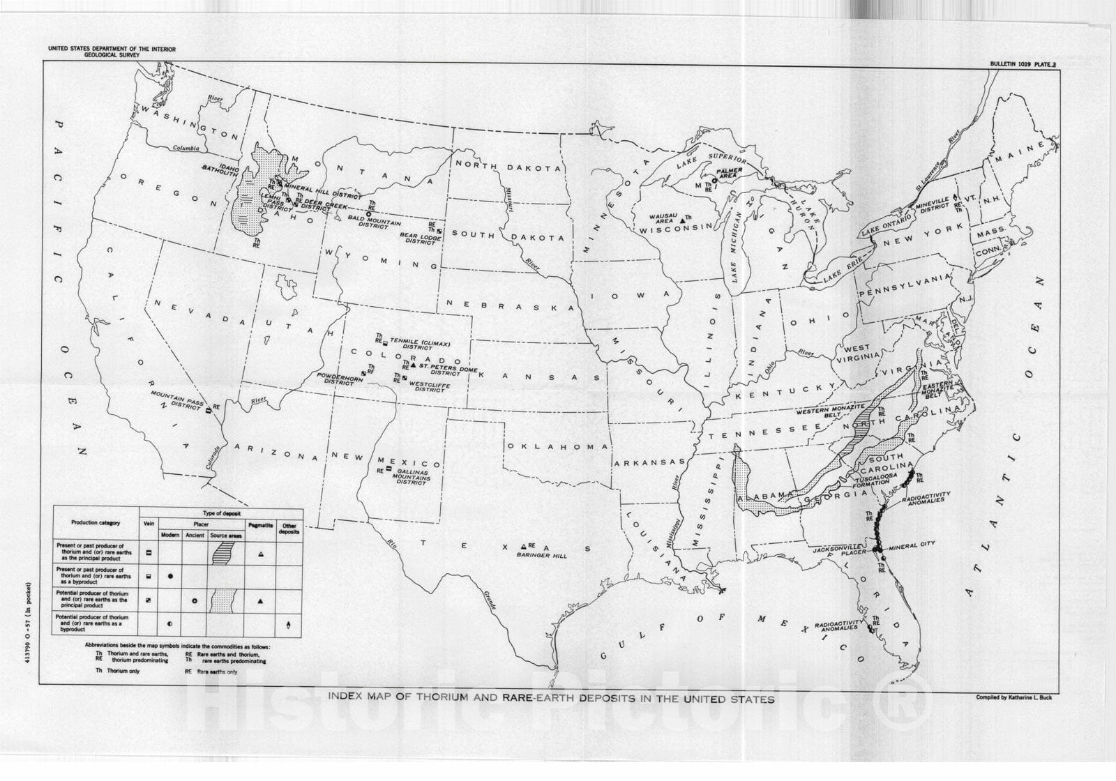 Map : Selected annotated bibliography of thorium and rare-earth deposits in the United States including Alaska, 1957 Cartography Wall Art :