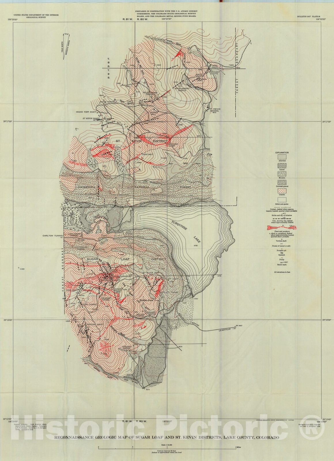 Map : Sugar Loaf and St. Kevin mining districts, Lake County, Colorado, 1955 Cartography Wall Art :