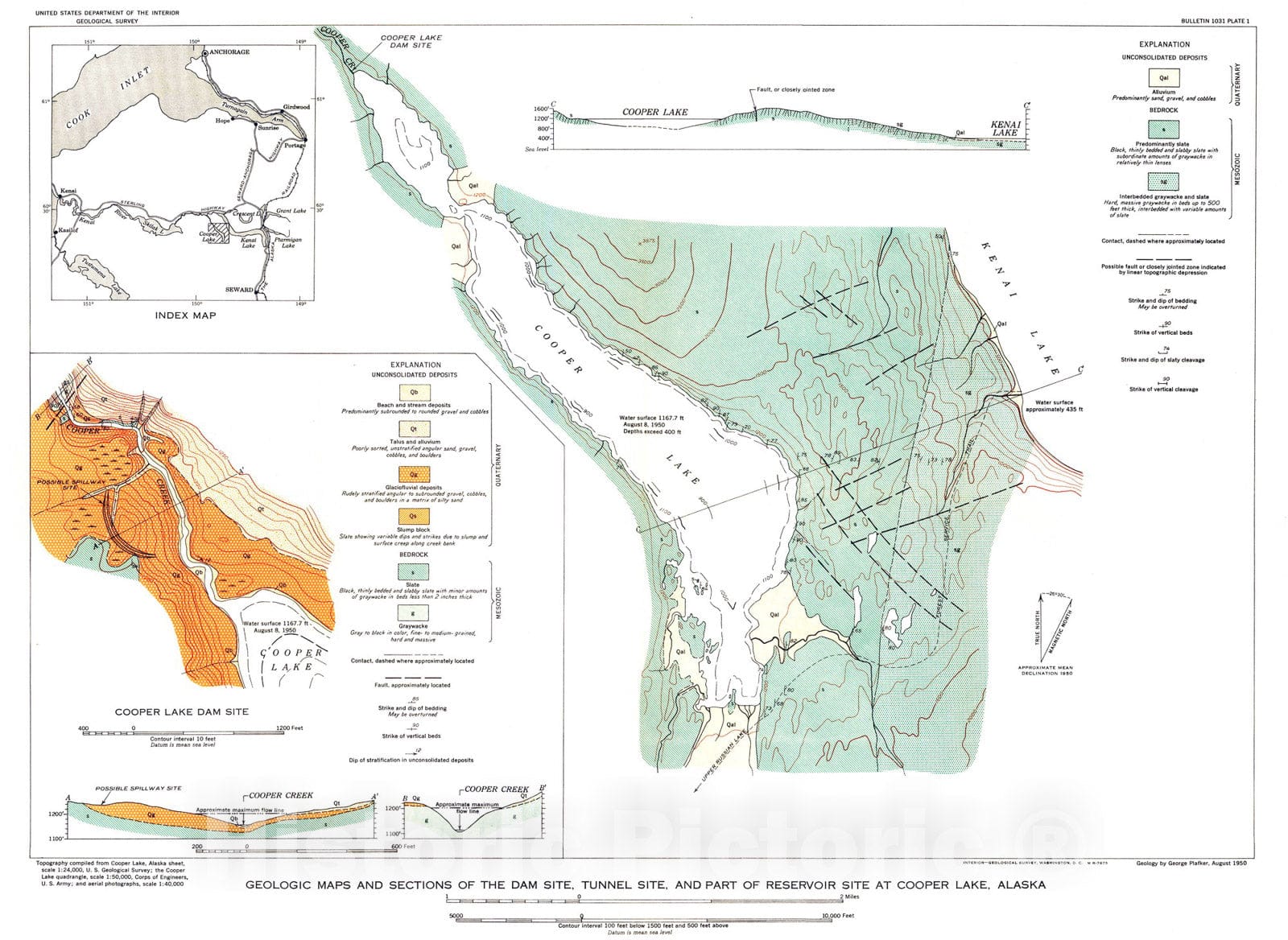 Map : Geologic investigations of proposed powersites at Cooper, Grant, Ptarmigan, and Crescent Lakes, Alaska, 1955 Cartography Wall Art :