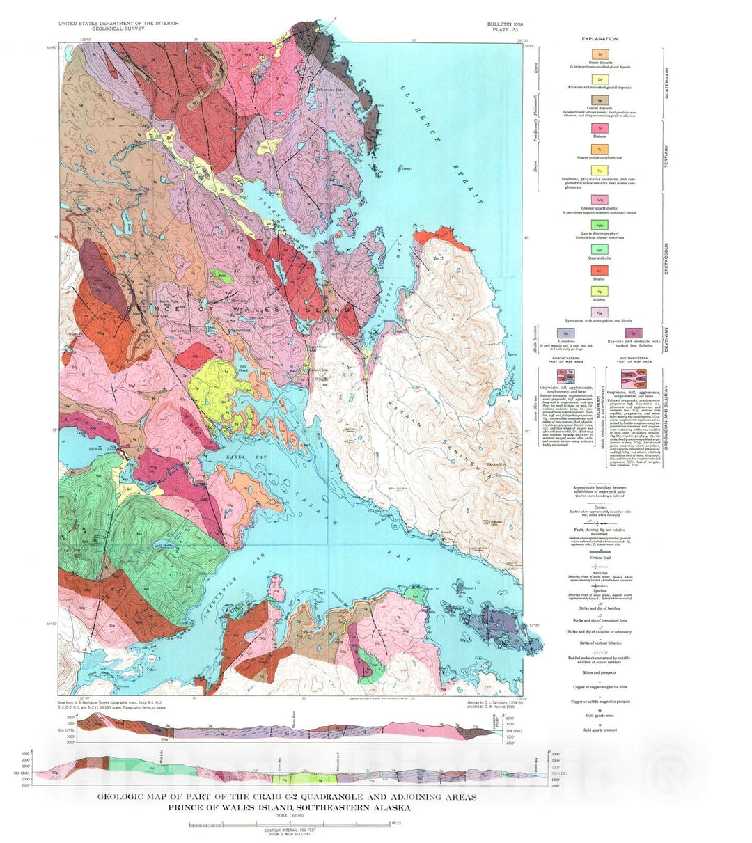 Map : Geology of the Craig C-2 quadrangle and adjoining areas, Prince of Wales Island, southeastern Alaska, 1961 Cartography Wall Art :