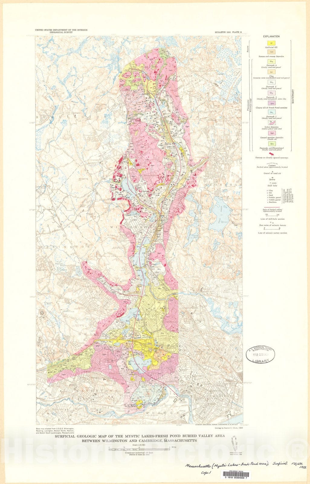 Map : Glacial geology of the Mystic Lakes - Fresh Pond area, Massachusetts, 1959 Cartography Wall Art :