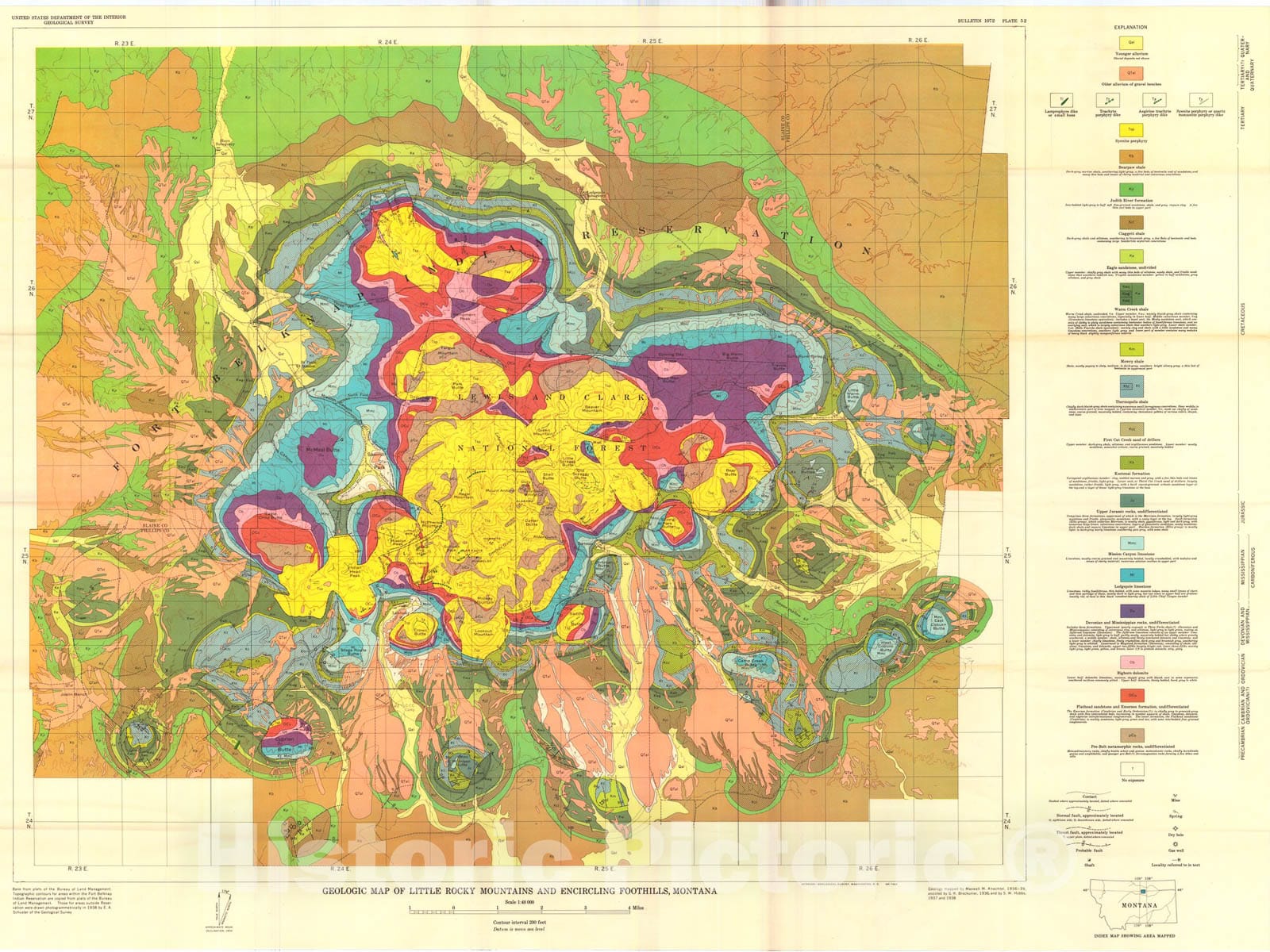 Map : Stratigraphy of the Little Rocky Mountains and encircling foothills, Montana, 1959 Cartography Wall Art :