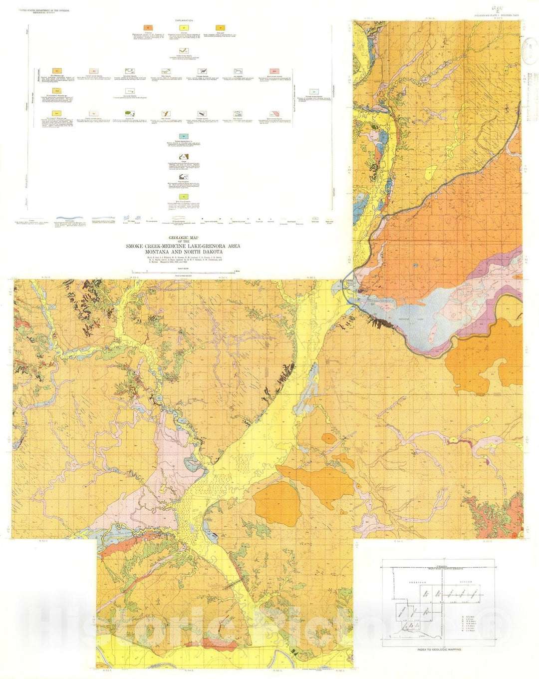 Map : Quaternary geology of the Smoke Creek - Medicine Lake - Grenora area, Montana and North Dakota, 1959 Cartography Wall Art :