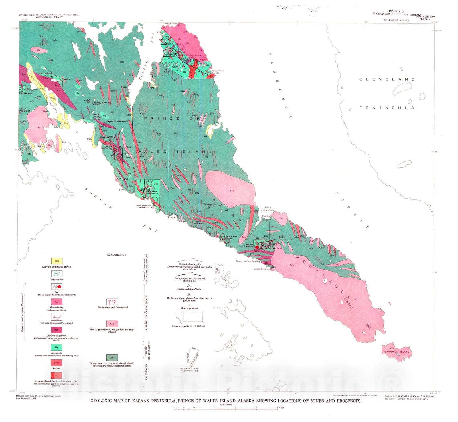 Map : Iron and copper deposits of Kasaan Peninsula, Prince of Wales Island, southeastern Alaska, 1961 Cartography Wall Art :