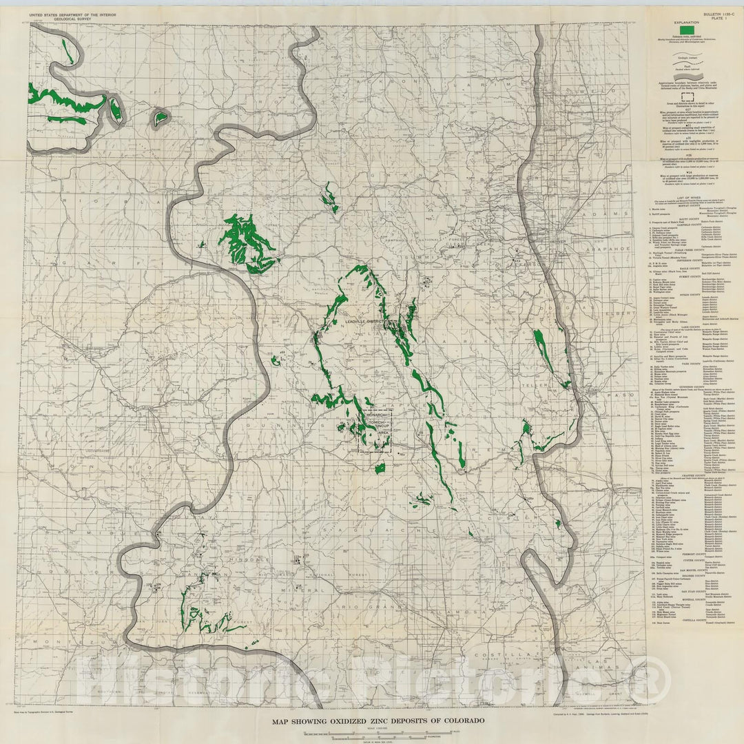 Map : Oxidized zinc deposits of the United States: part 3. Colorado, 1964 Cartography Wall Art :