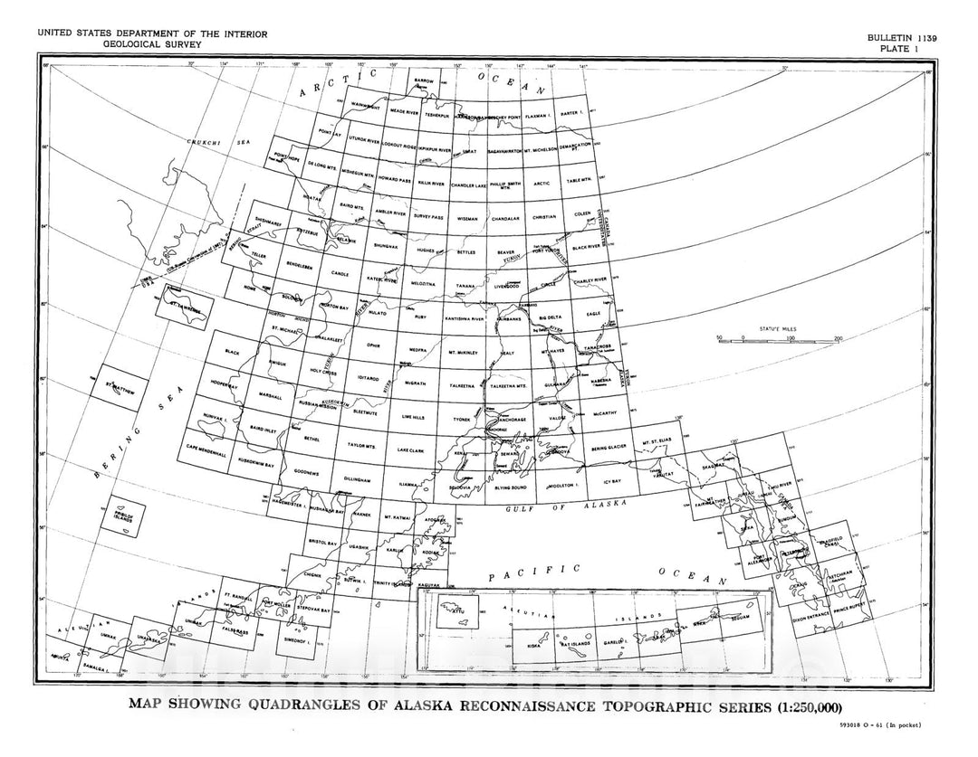 Map : Index of metallic and nonmetallic mineral deposits of Alaska compiled from published reports of federal and state agencies through 1959, 1961 Cartography Wall Art :