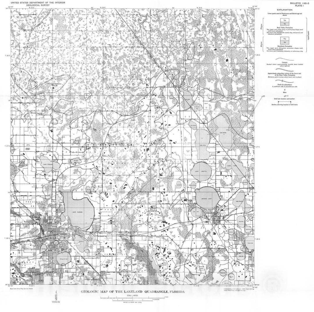 Map : Economic geology of the Lakeland quadrangle, Florida, 1964 Cartography Wall Art :