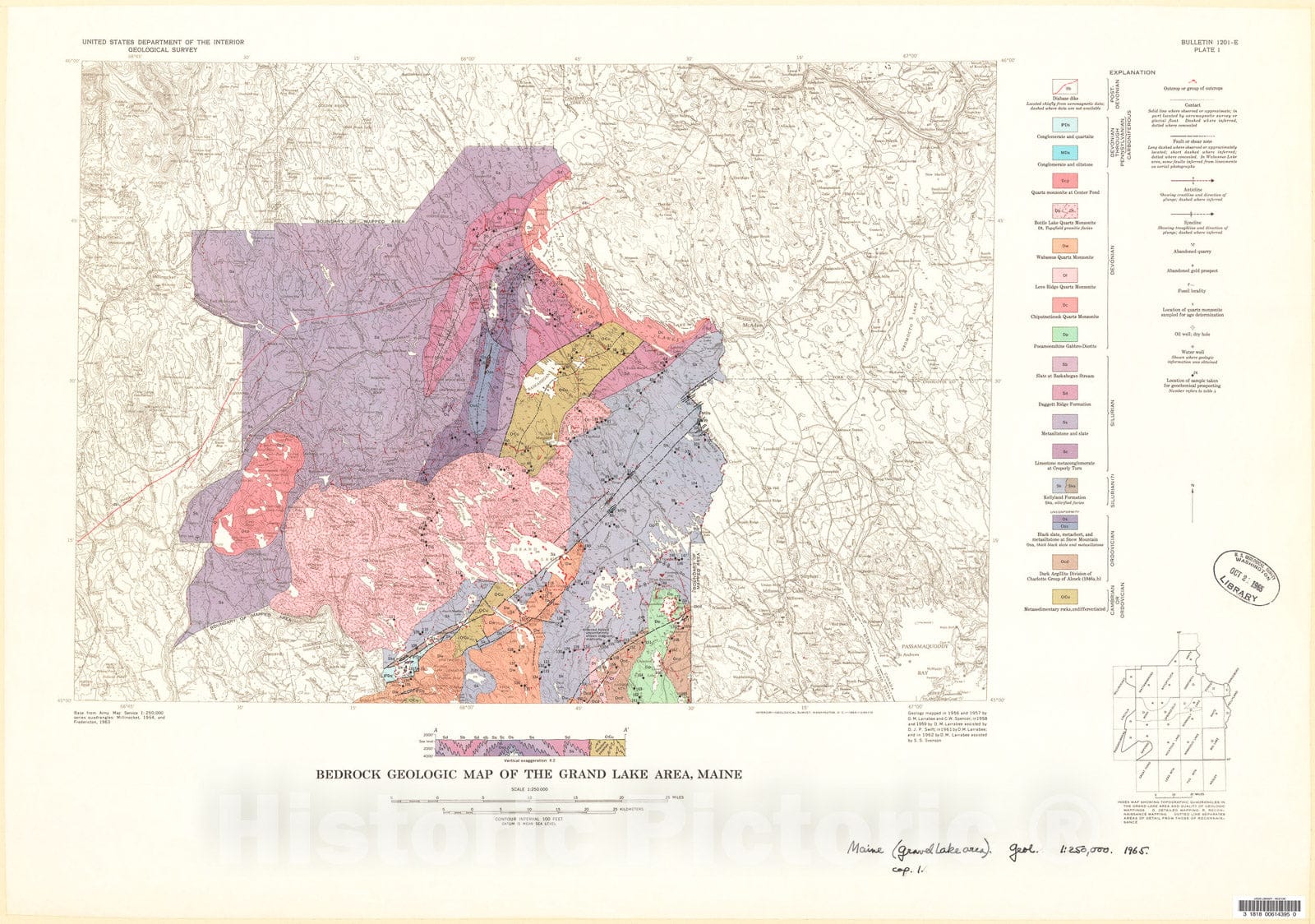 Map : Bedrock geology of the Grand Lake area, Aroostook, Hancock, Penobscot, and Washington Counties, Maine, 1965 Cartography Wall Art :