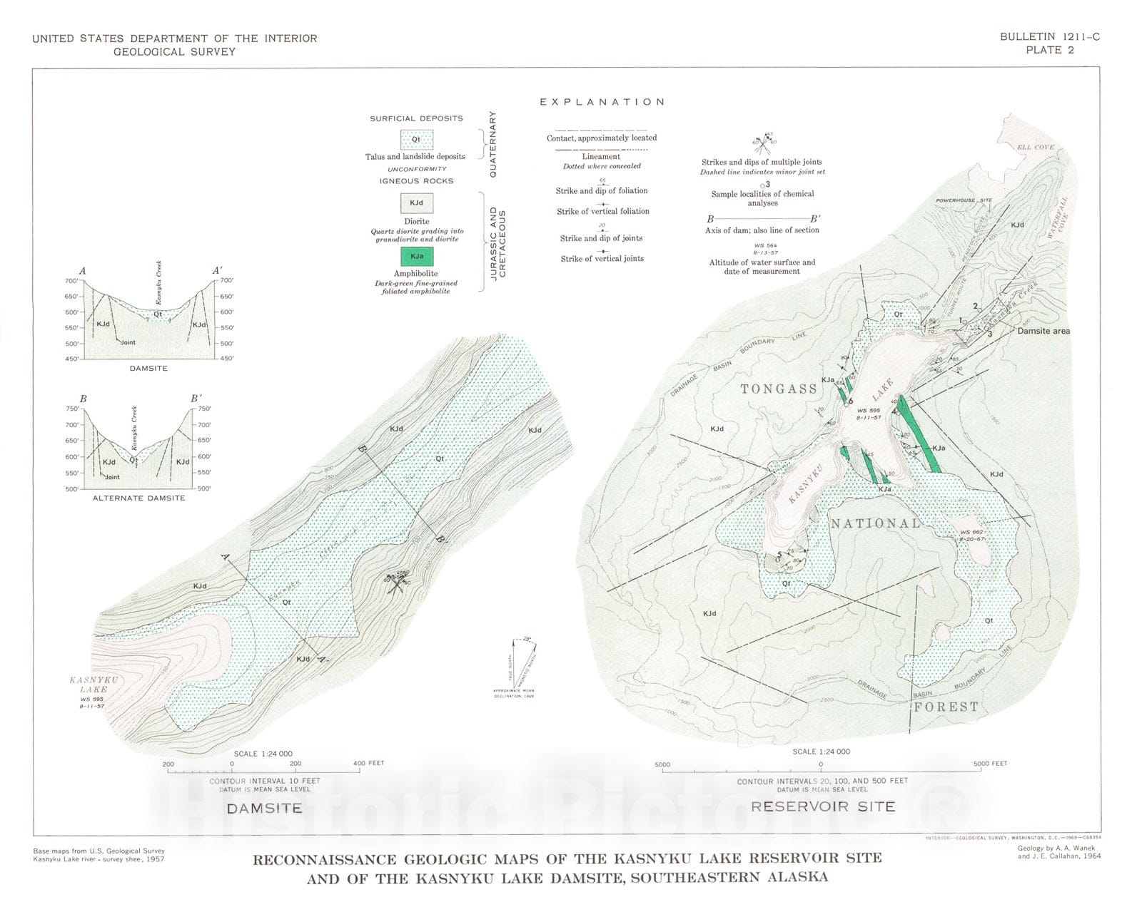 Map : Geology of proposed powersites at Deer Lake and Kasnyku Lake, Baranof Island, southeastern Alaska [Kasnyku Lake area], 1969 Cartography Wall Art :