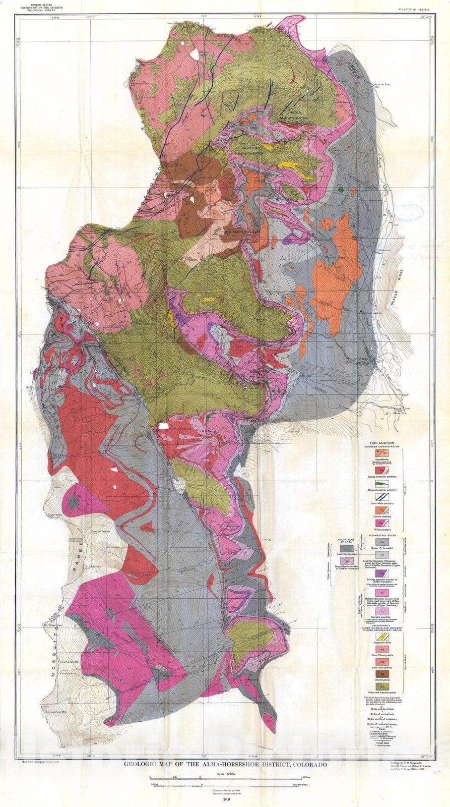 Map : Ore deposits in the vicinity of the London fault of Colorado, 1941 Cartography Wall Art :