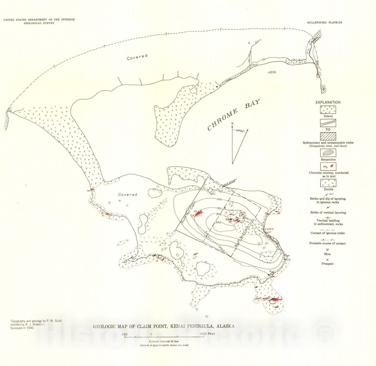 Map : Chrome deposits of Kenai Peninsula, Alaska [Claim Point area], 1942 Cartography Wall Art :