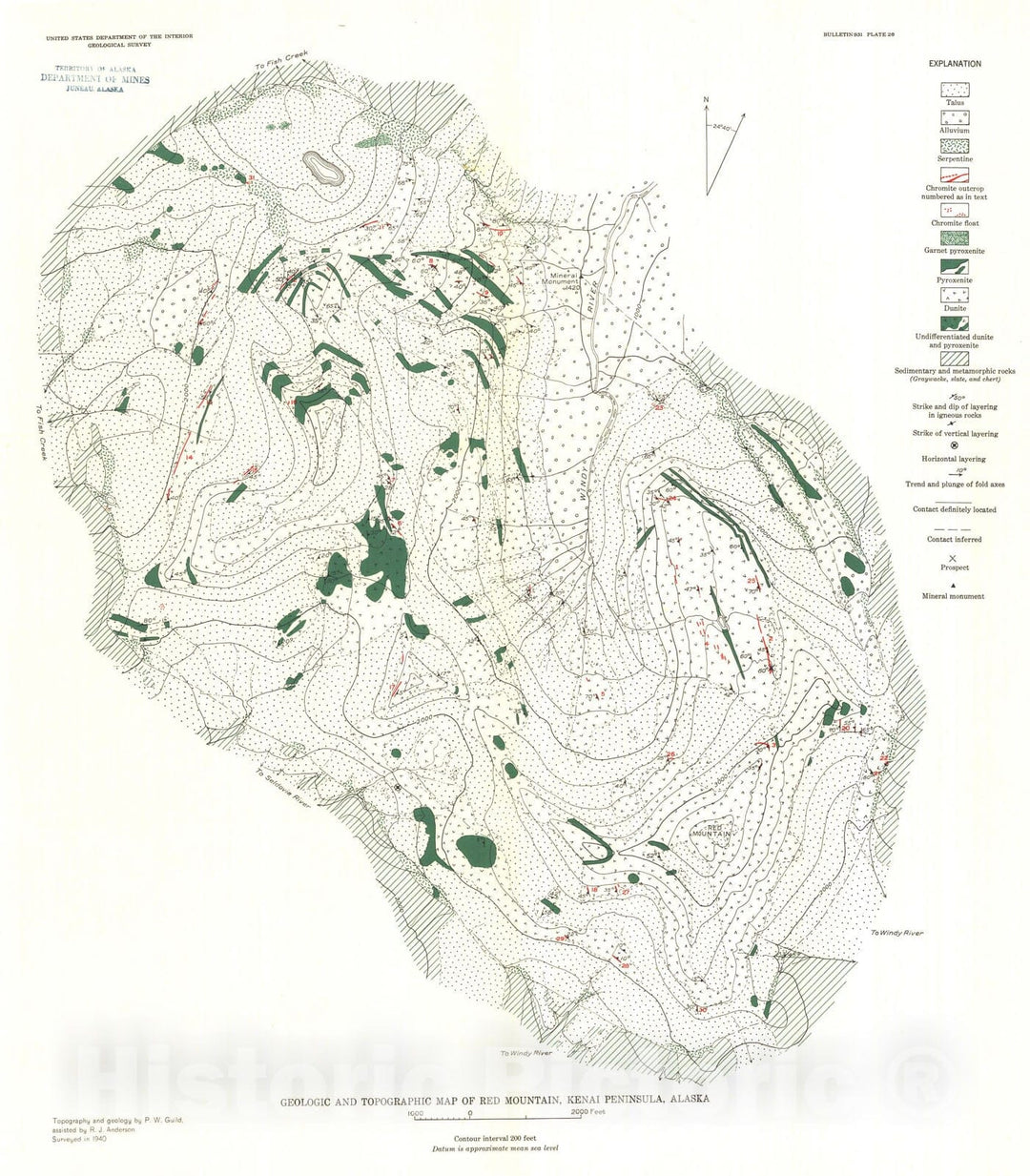 Map : Chrome deposits of Kenai Peninsula, Alaska [Red Mountain area], 1942 Cartography Wall Art :