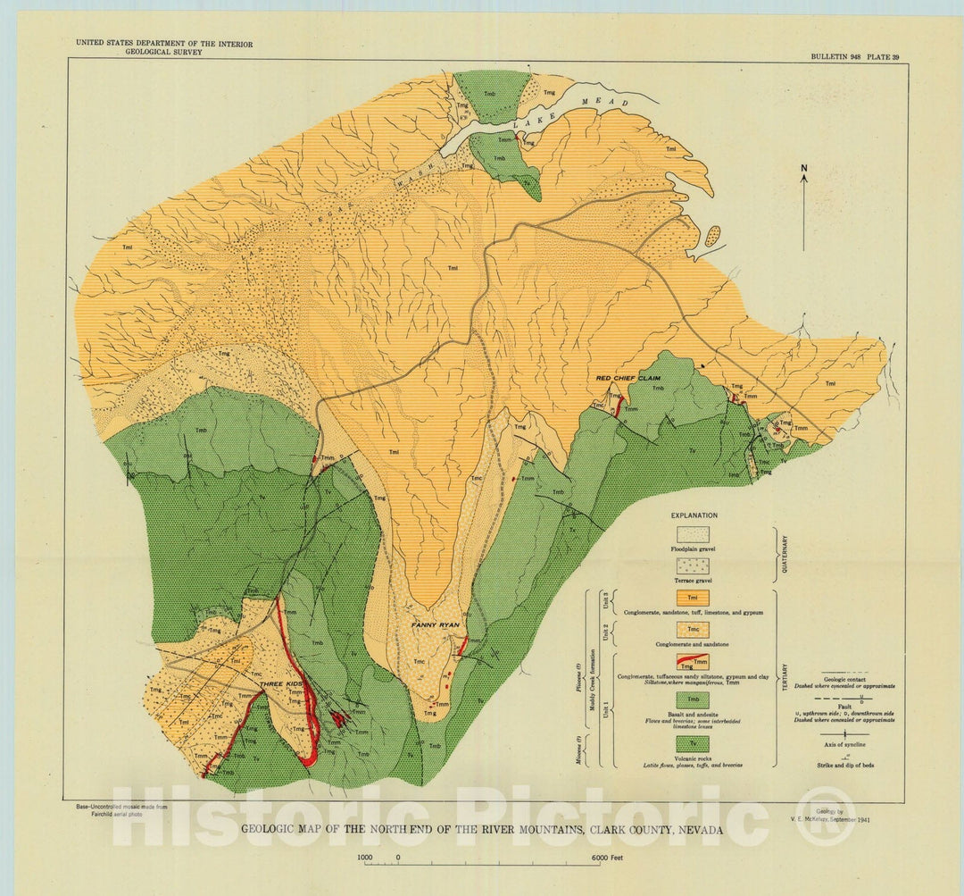 Map : Preliminary report on the bedded manganese deposits of the Lake Mead region, Nevada and Arizona, 1949 Cartography Wall Art :