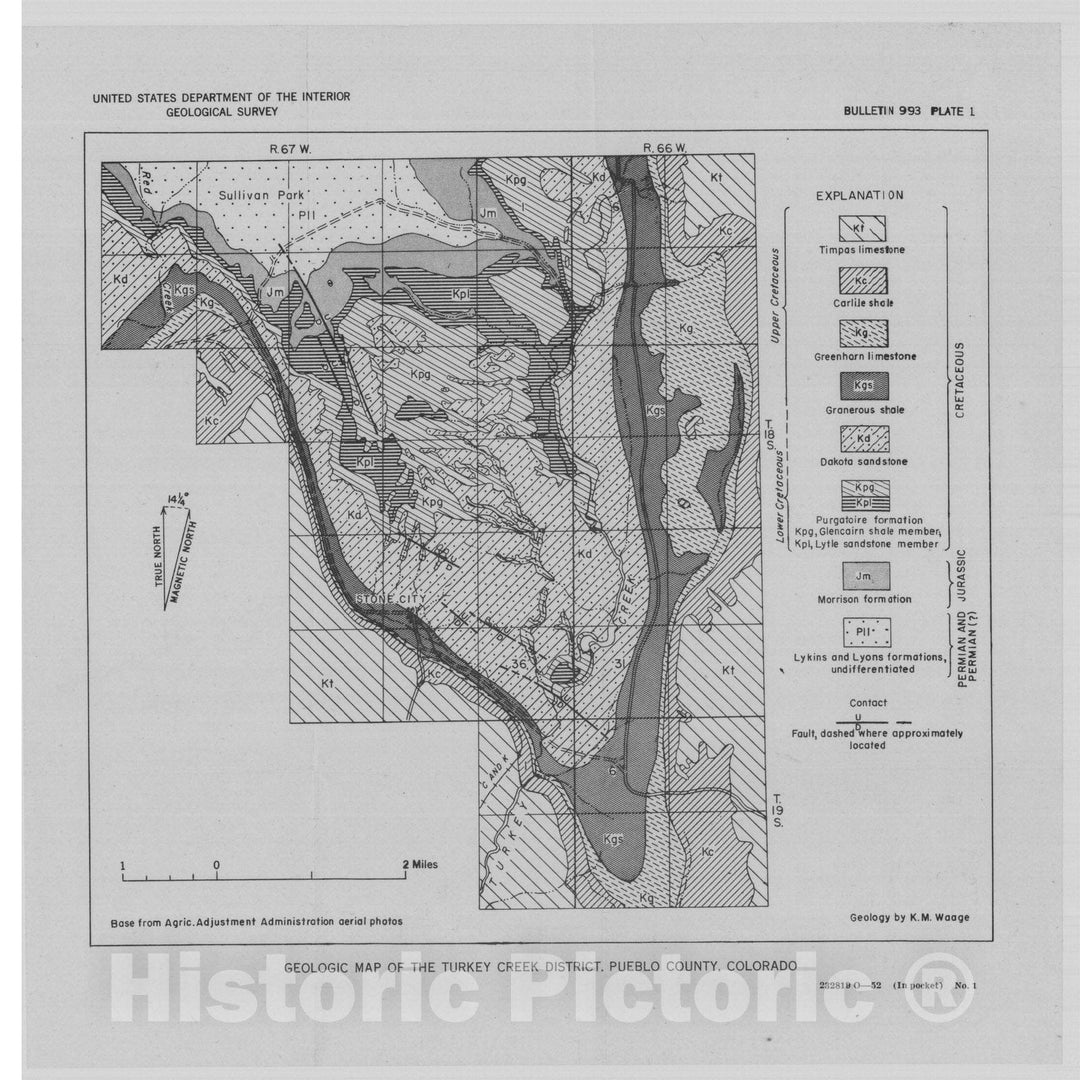 Map : Refractory clay deposits of south-central Colorado [Turkey Creek district], 1953 Cartography Wall Art :