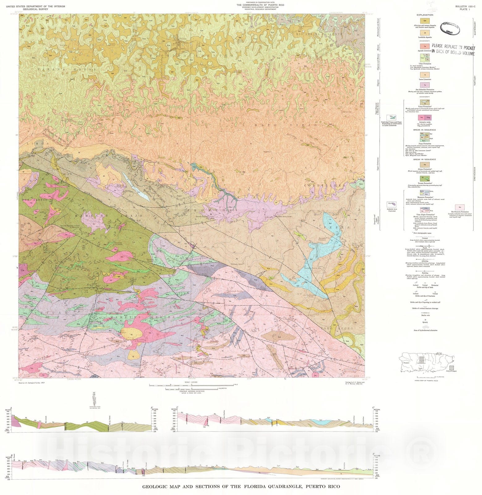 Map : Geology of the Florida quadrangle, Puerto Rico, 1966 Cartography Wall Art :