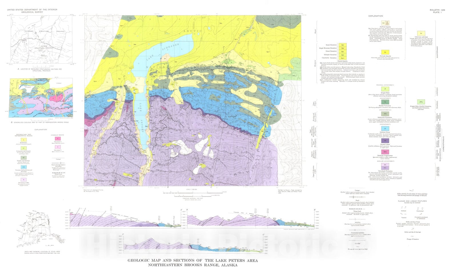 Map : Geology of the Lake Peters area, northeastern Brooks Range, Alaska, 1968 Cartography Wall Art :