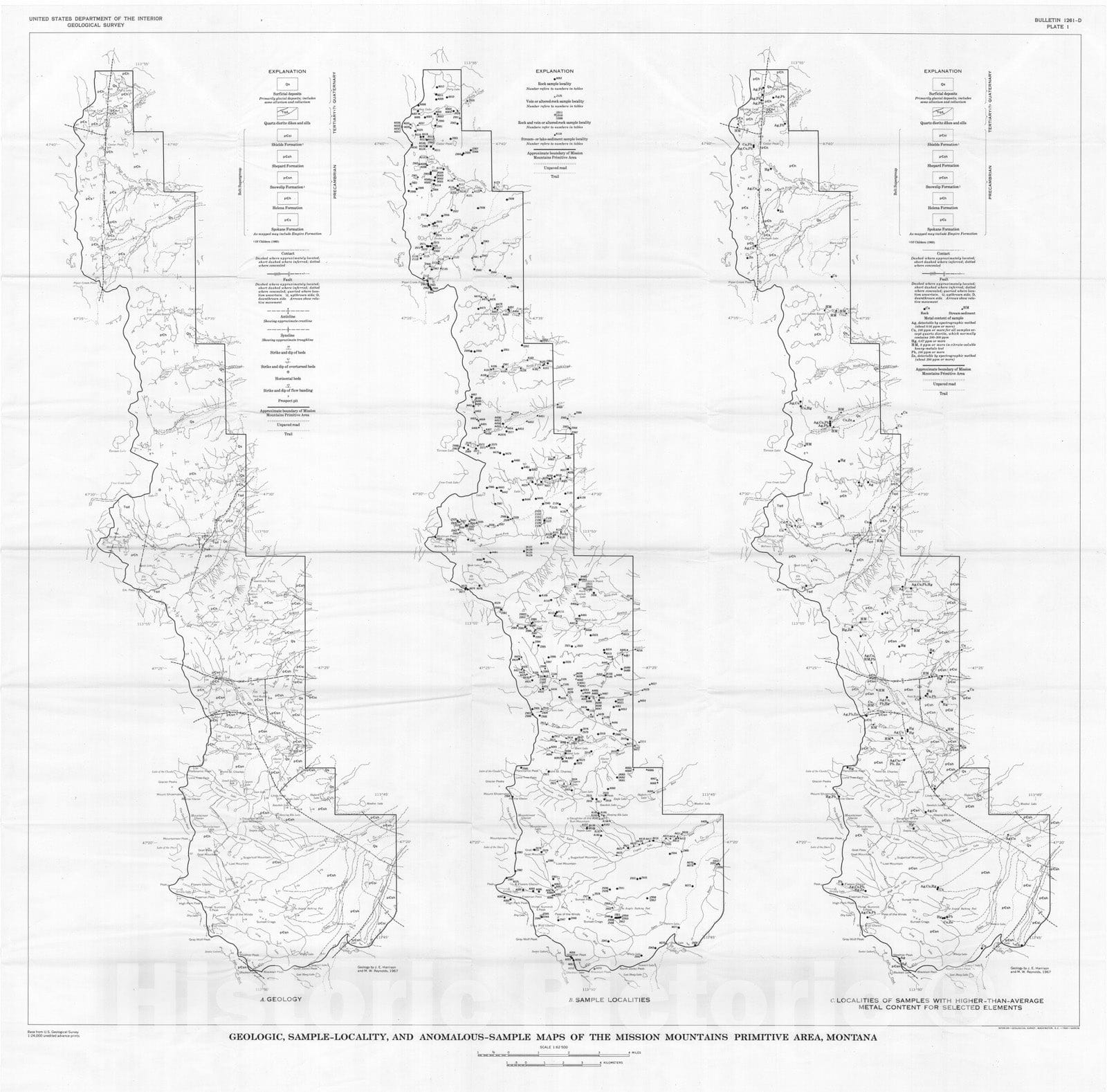 Map : Mineral resources of the Mission Mountains primitive area, Missoula and Lake Counties, Montana, 1969 Cartography Wall Art :