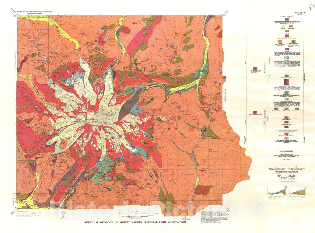 Map : Surficial geology of Mount Rainier National Park, Washington, 1969 Cartography Wall Art :